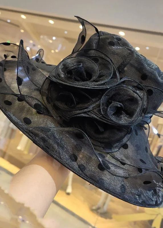 DIY Black Dot Floral Holiday Tulle Floppy Sun Ha LC0467