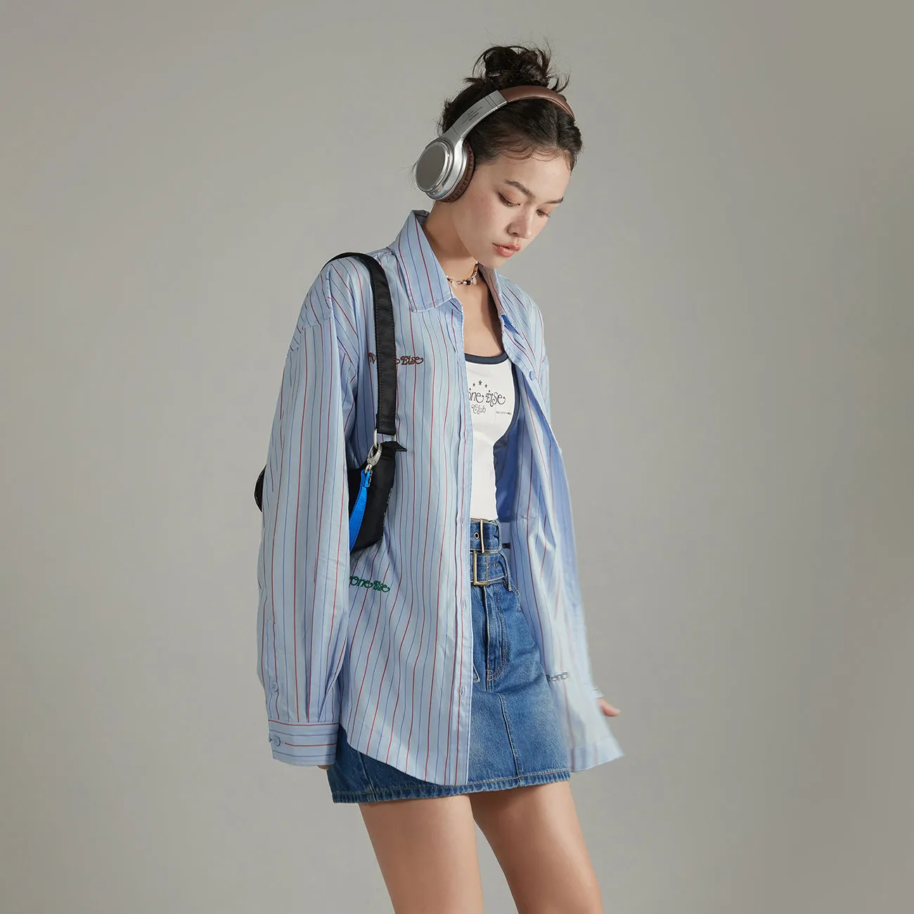Embroidered Striped Basic Shirt