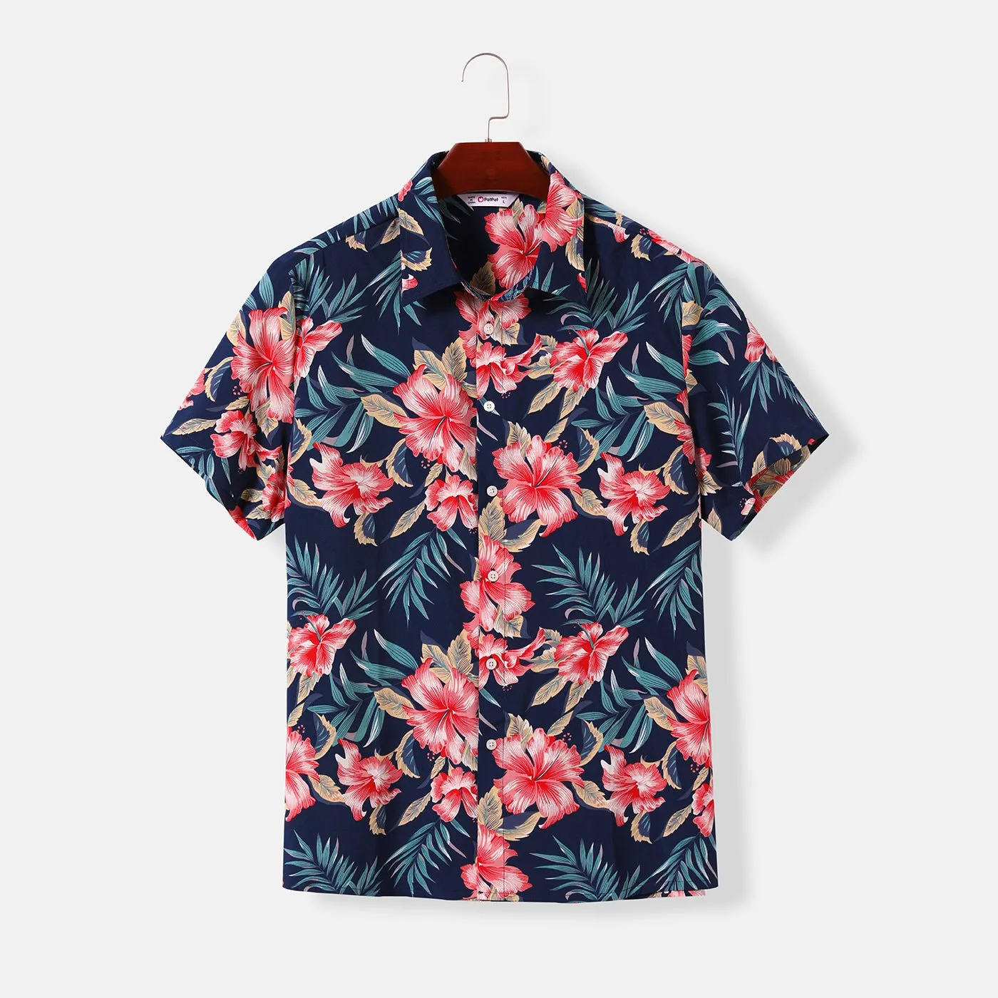 Family Matching Allover Floral Print Halterneck Dresses and Short-sleeve Shirts Sets