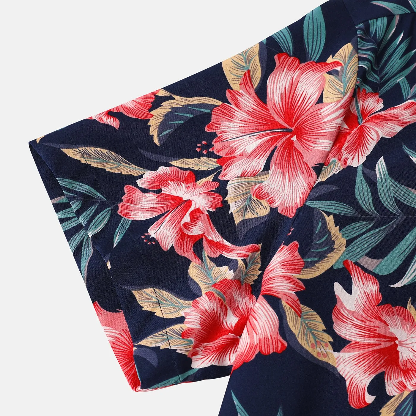 Family Matching Allover Floral Print Halterneck Dresses and Short-sleeve Shirts Sets