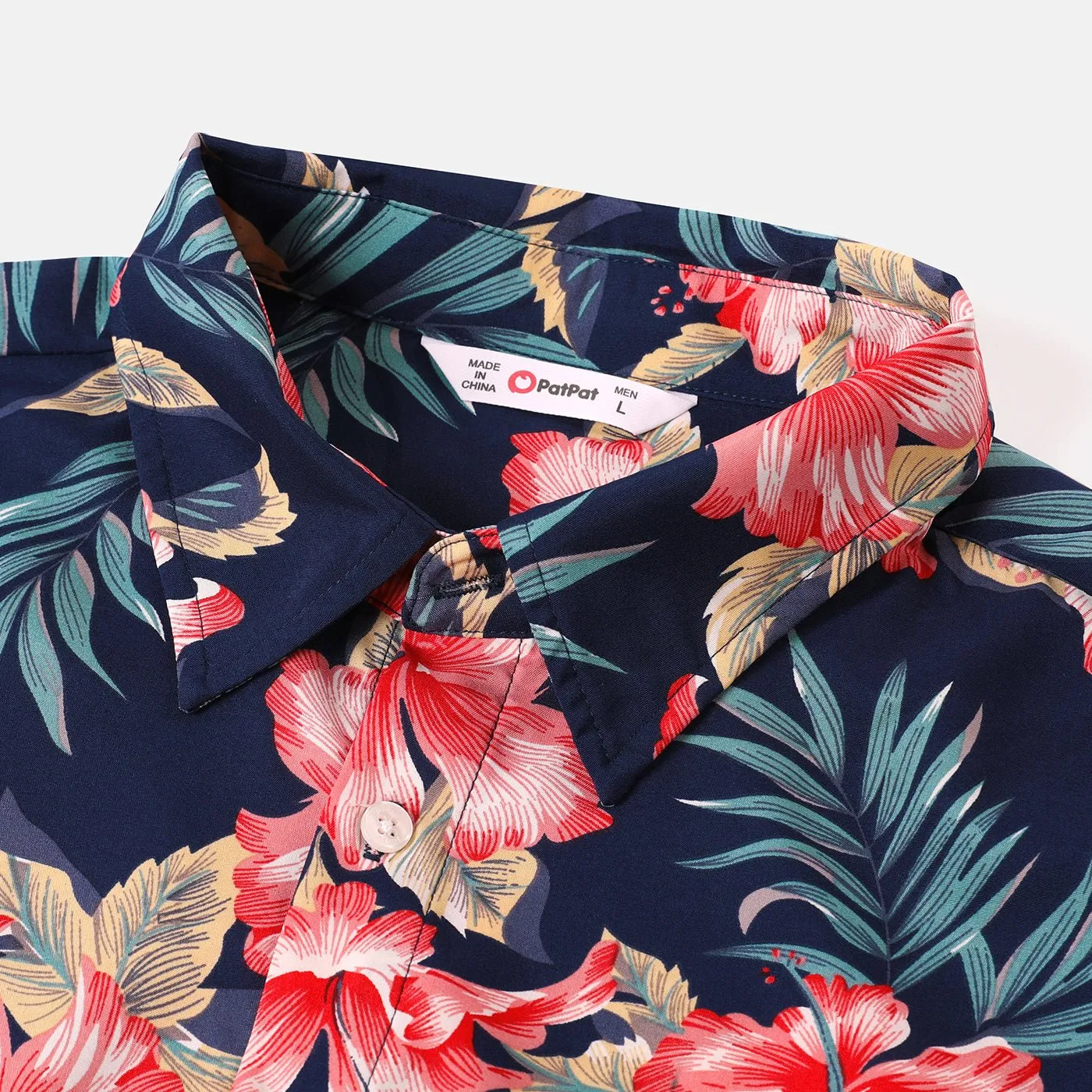 Family Matching Allover Floral Print Halterneck Dresses and Short-sleeve Shirts Sets
