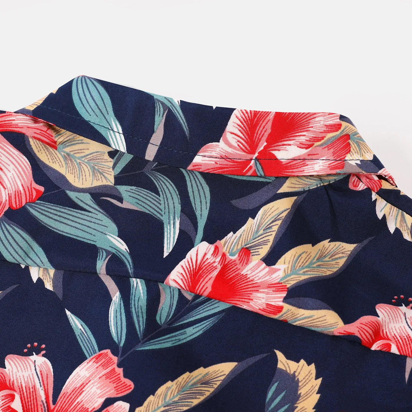 Family Matching Allover Floral Print Halterneck Dresses and Short-sleeve Shirts Sets