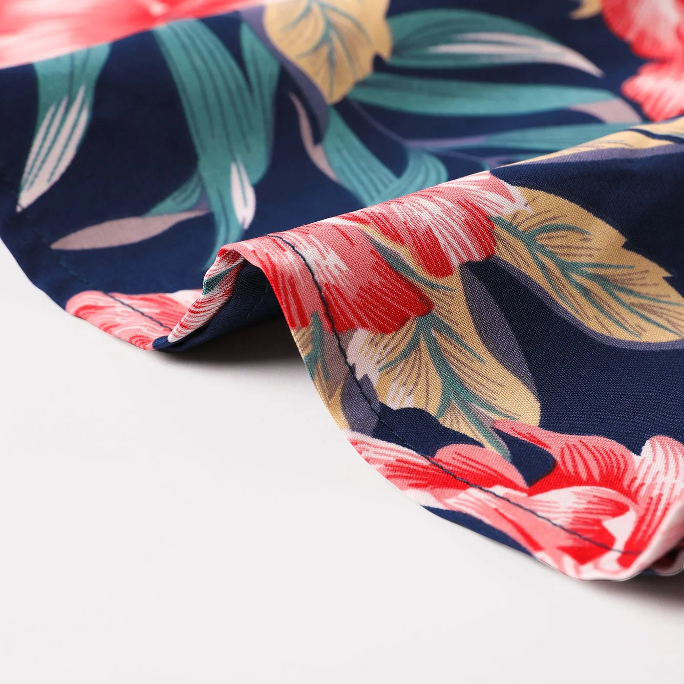 Family Matching Allover Floral Print Halterneck Dresses and Short-sleeve Shirts Sets
