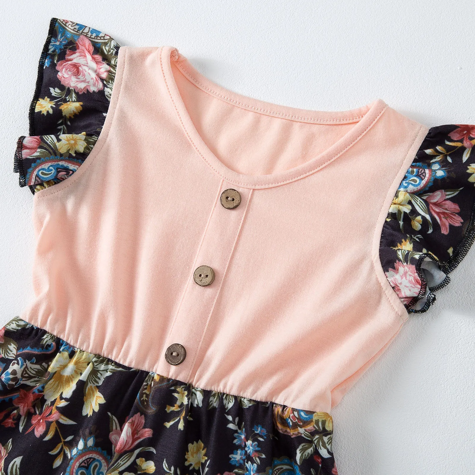 Family Matching Floral Print Splicing Dresses and T-shirts Sets