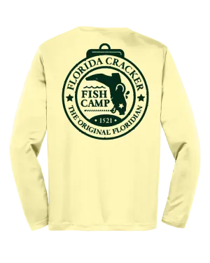 FISH CAMP BADGE YELLOW LADIES V-NECK MICRO