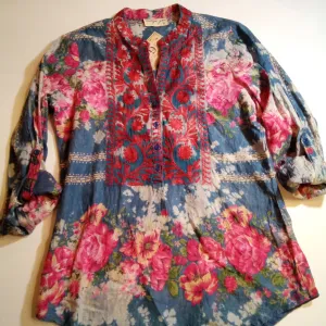Floral Mandarin Vneck Button Front Shirt  | Vintage Goa