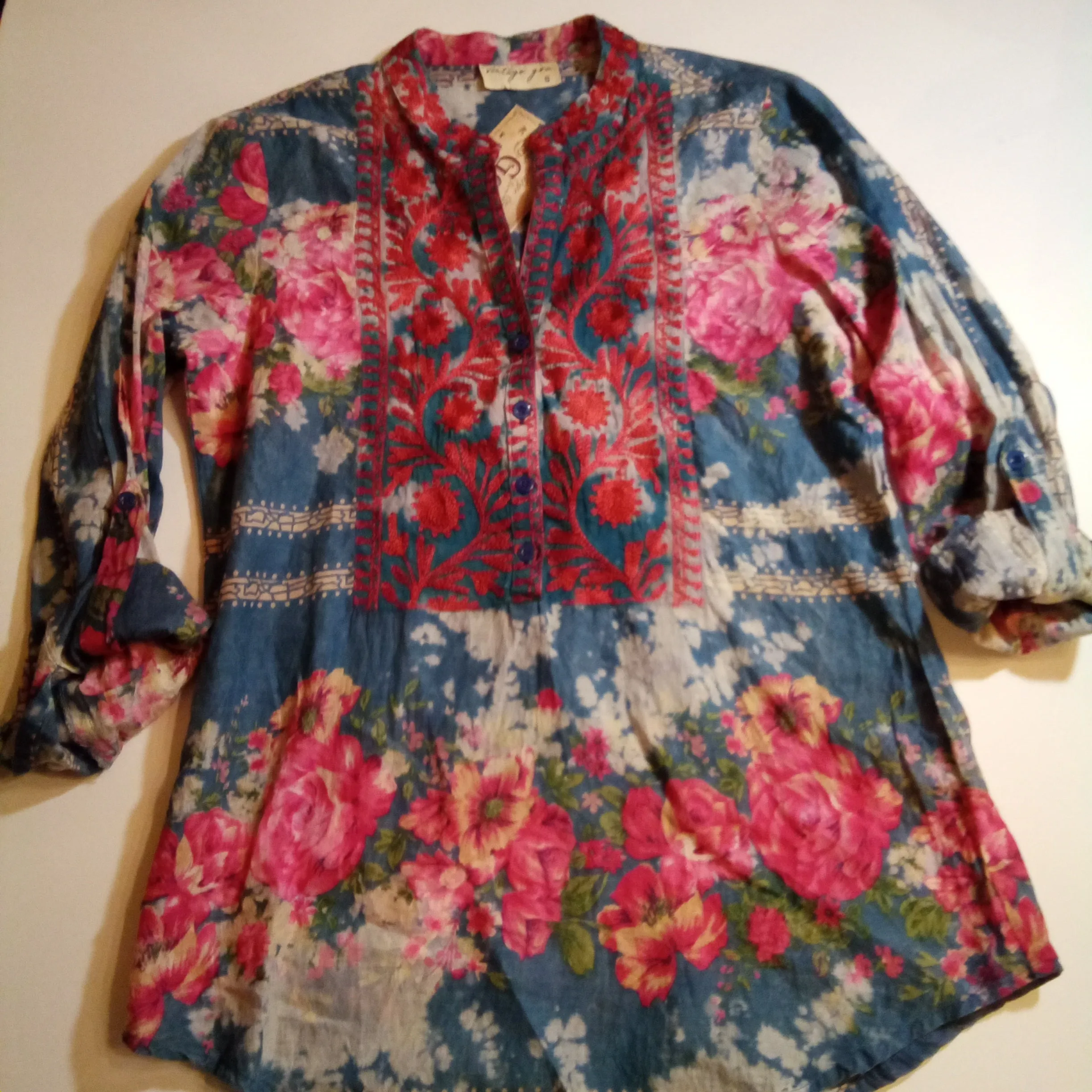 Floral Mandarin Vneck Button Front Shirt  | Vintage Goa