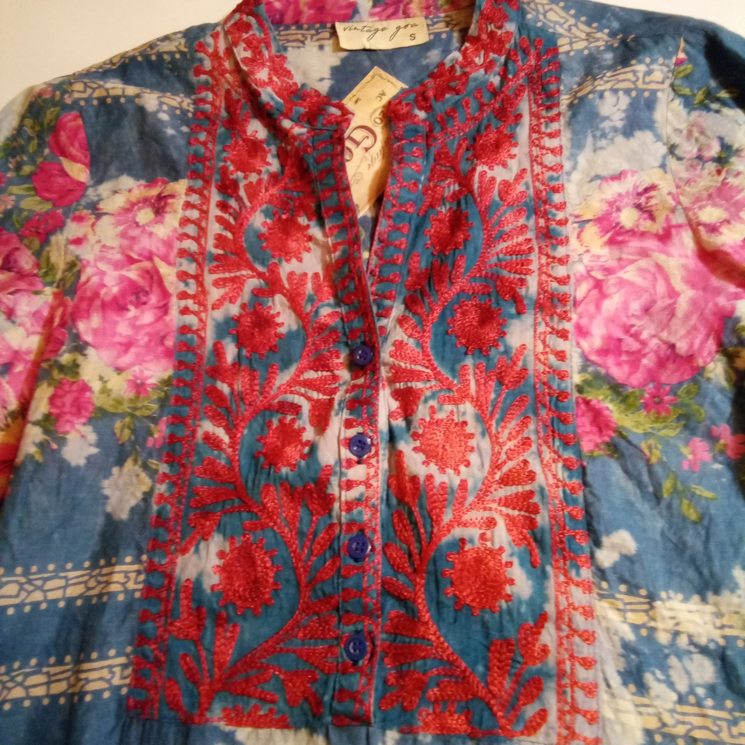 Floral Mandarin Vneck Button Front Shirt  | Vintage Goa