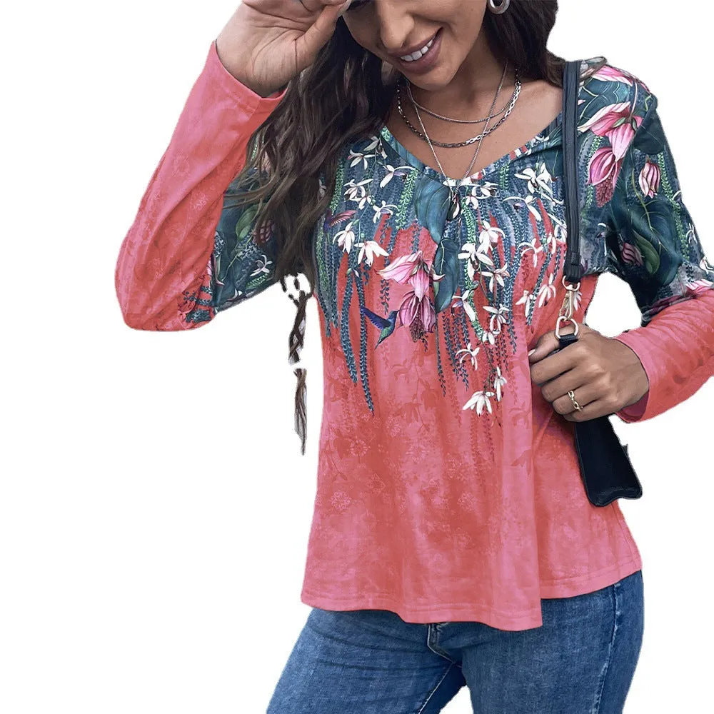 Floral V Neck Wholesale Women Shirts