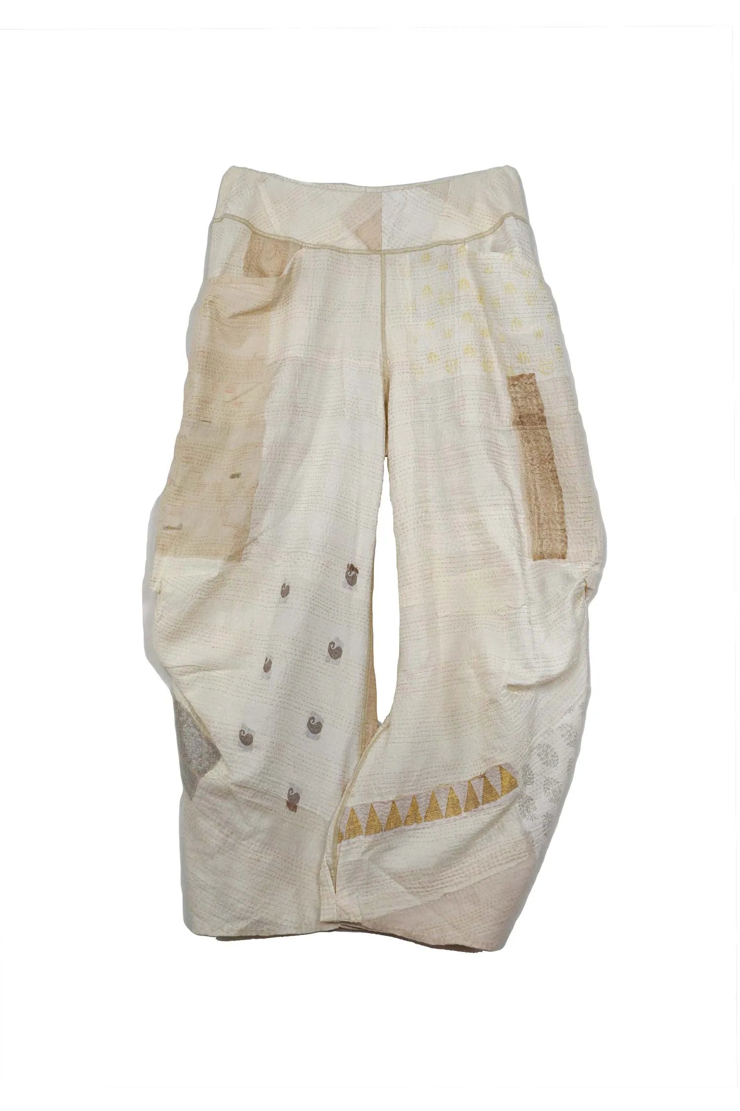 FRAYED PATCH KANTHA KNEE TUCKED PANTS - fi2625-ivy -