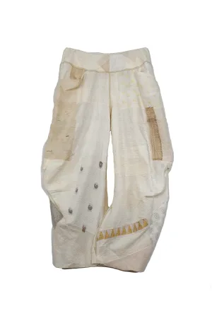 FRAYED PATCH KANTHA KNEE TUCKED PANTS - fi2625-ivy -