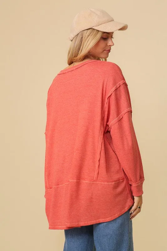 FS Clearance  thermal high low vneck oversized  top