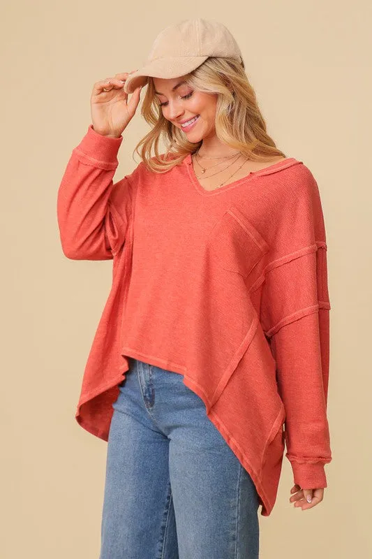 FS Clearance  thermal high low vneck oversized  top