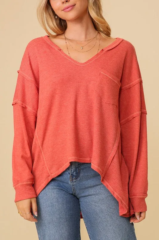 FS Clearance  thermal high low vneck oversized  top