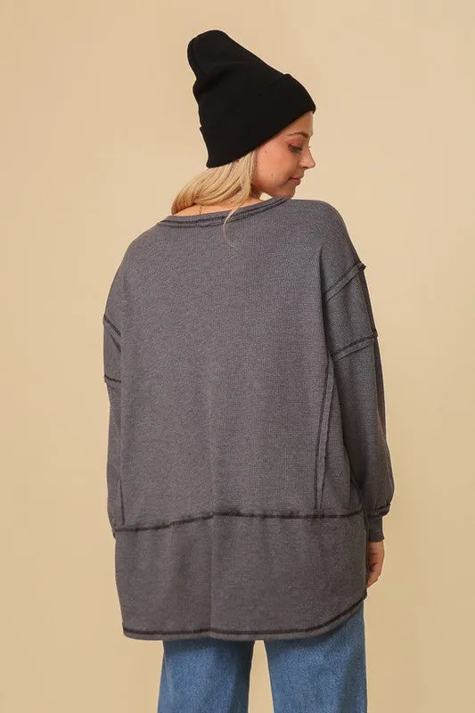 FS Clearance  thermal high low vneck oversized  top