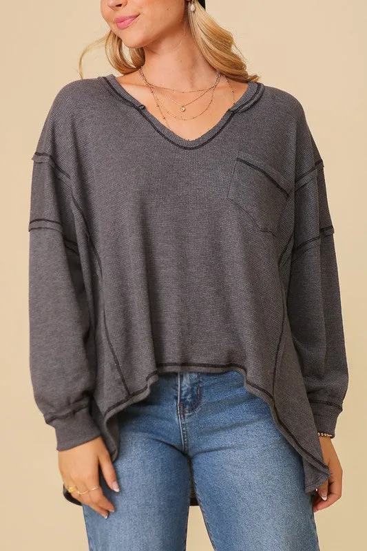 FS Clearance  thermal high low vneck oversized  top