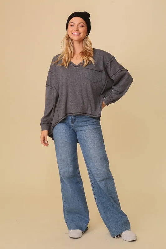 FS Clearance  thermal high low vneck oversized  top