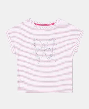 Girl's Super Combed Cotton Printed Short Sleeve T-Shirt - White Printed