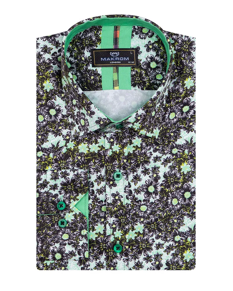 Green Daisy Print Long Sleeve Shirt