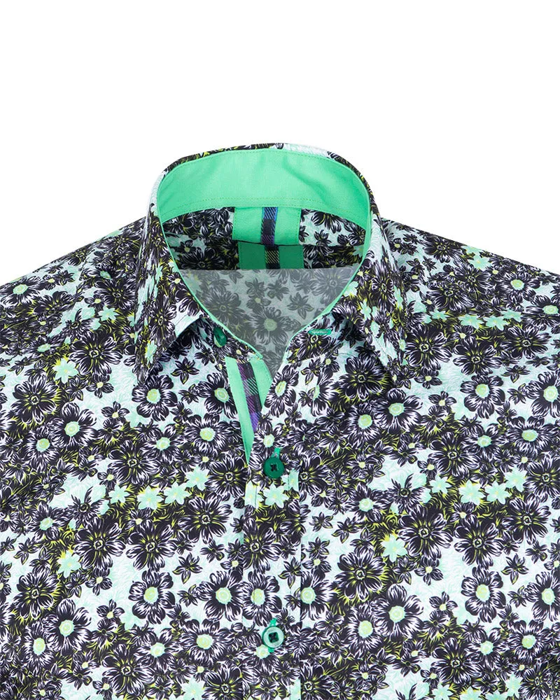 Green Daisy Print Long Sleeve Shirt