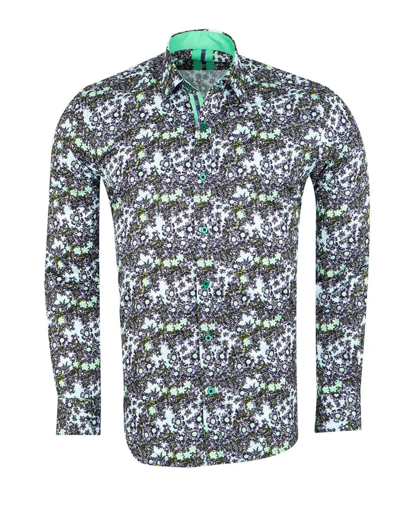 Green Daisy Print Long Sleeve Shirt