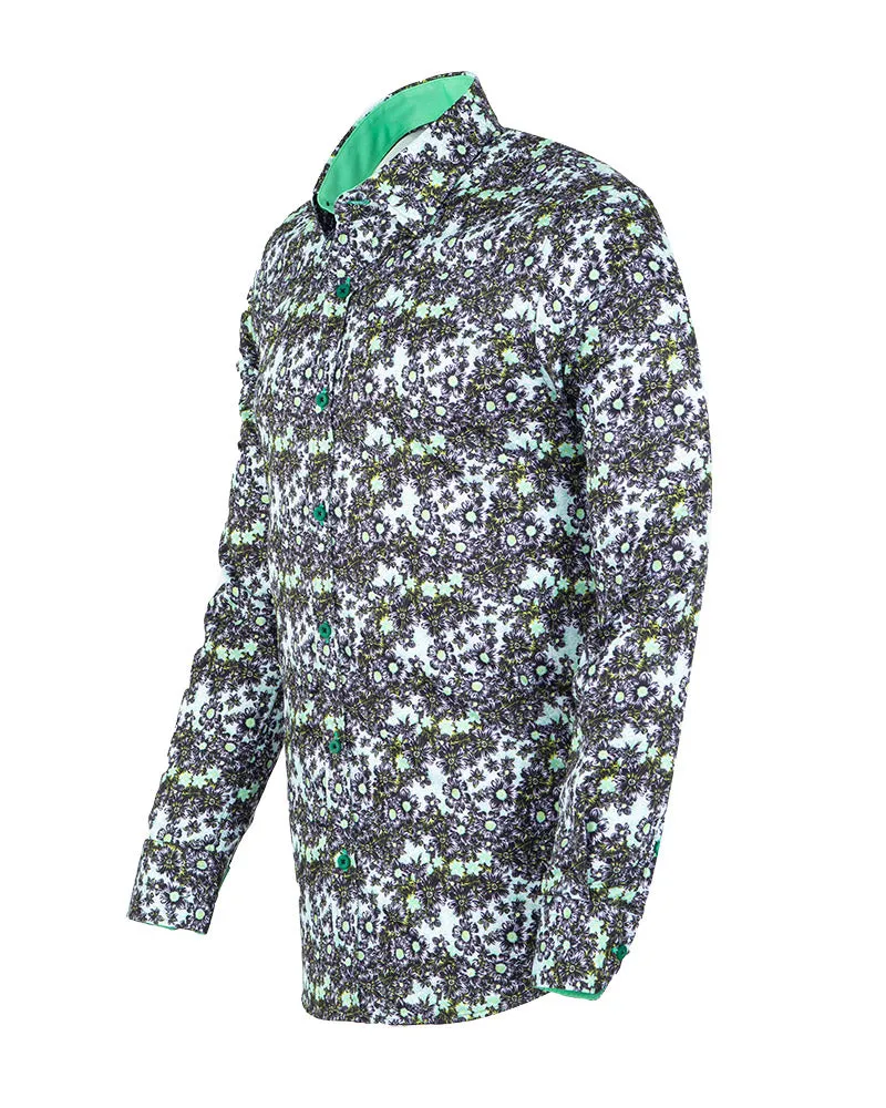 Green Daisy Print Long Sleeve Shirt