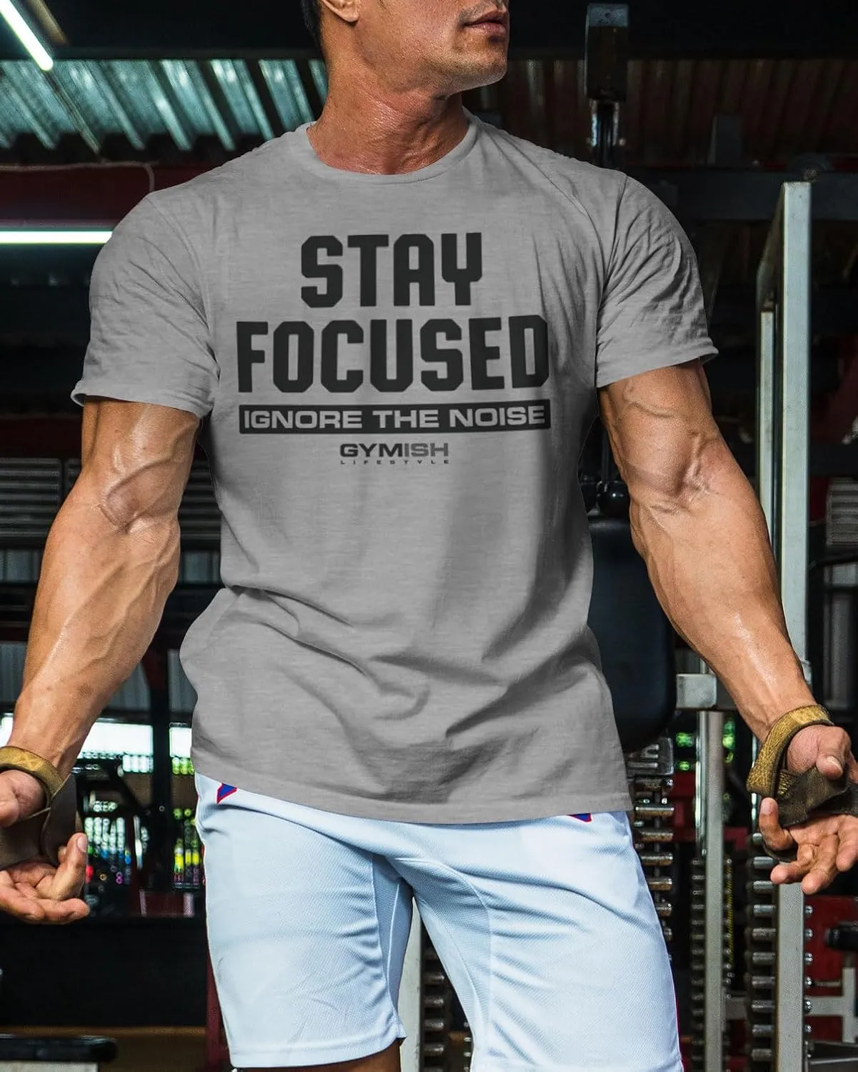 Gymish Lifestyle Stay Focused Mens Bodybuilding T-Shirts Graphic Tees Short Sleeve Workout Shirt