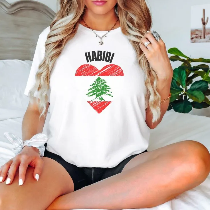 Habibi Women Tshirt, Lebanon Flag Tee, I Love Lebanon Shirt, Valentine Day Lebanon Tshirt, Arabic Shirt for Her and Him, Habibi Tshirt Gift