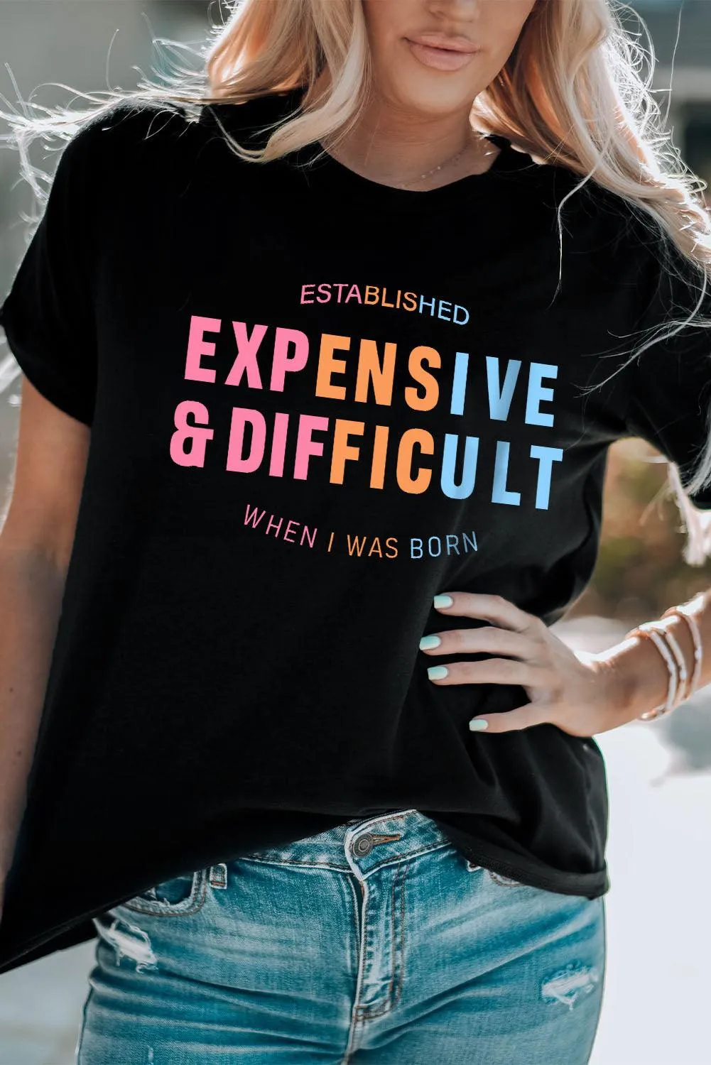 Hazel Blues® | Expensive & Difficult Graphic Cuffed Sleeve Tee
