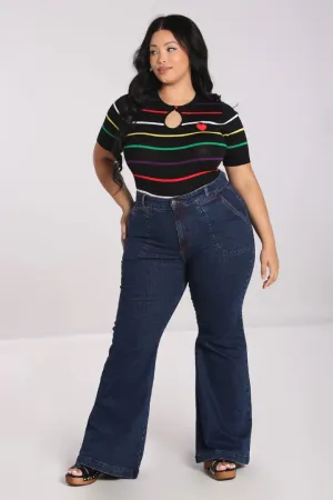 High Waisted Flare Dark Wash Jaclyn Jeans by Hell Bunny