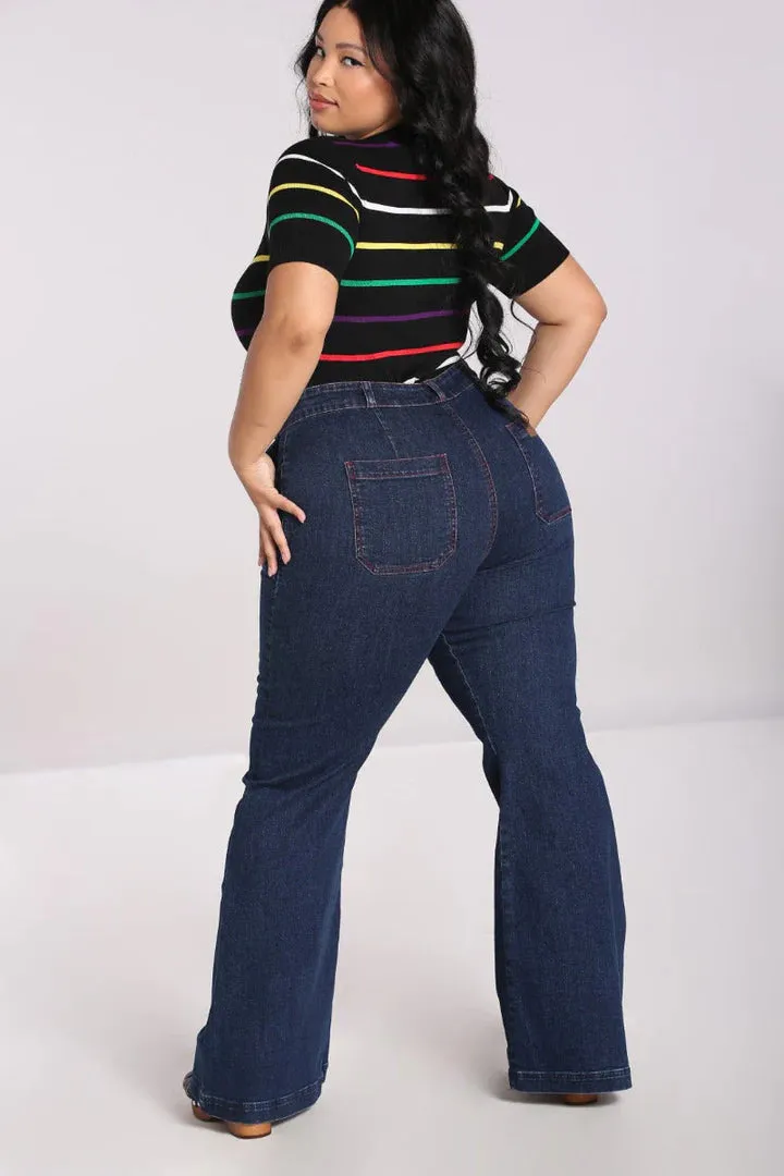 High Waisted Flare Dark Wash Jaclyn Jeans by Hell Bunny