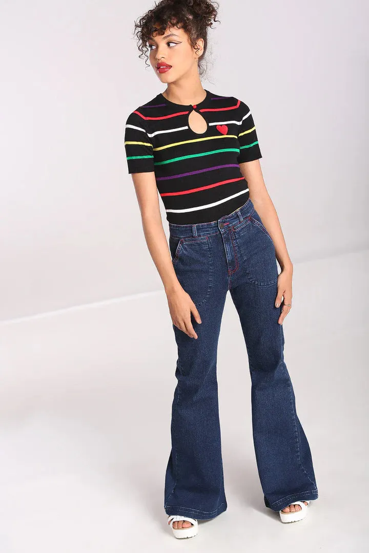 High Waisted Flare Dark Wash Jaclyn Jeans by Hell Bunny