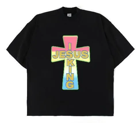 Jesus Mural Print Black T-shirts