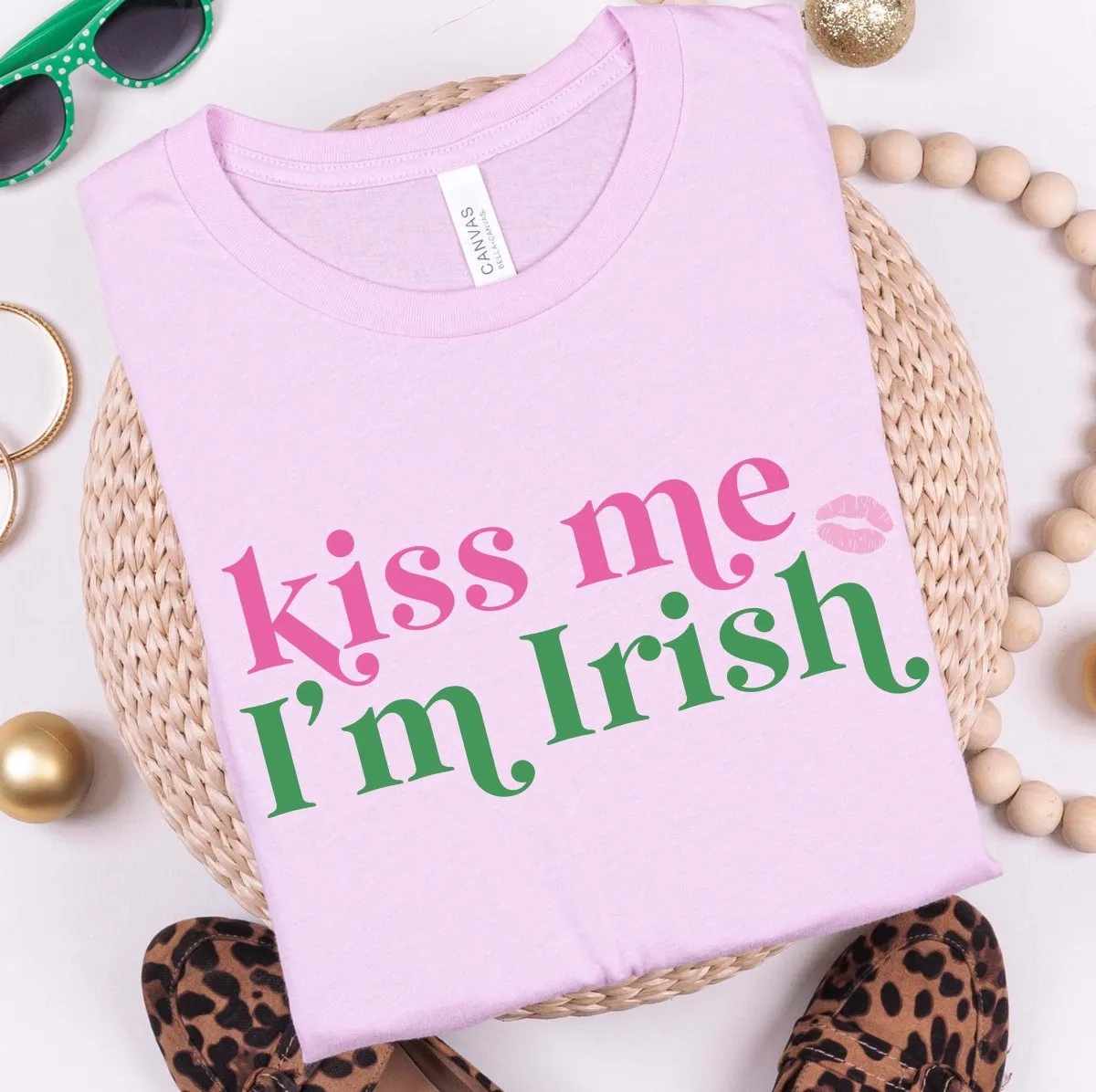 Kiss Me I'm Irish Pink and Green Tee