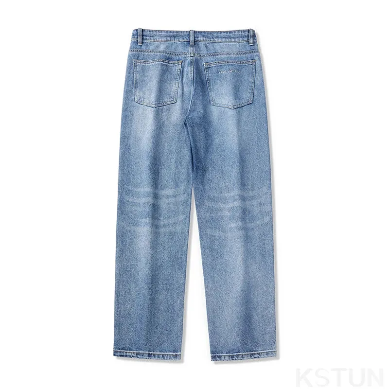 KSTUN Men's Baggy Pants Loose Jeans Men Wide Leg Pants Light Blue Streetwear Men's Trousers Clothing Straight Cut 2024 New Kpop