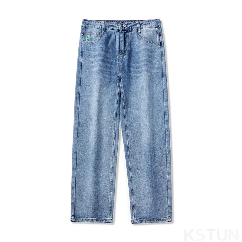 KSTUN Men's Baggy Pants Loose Jeans Men Wide Leg Pants Light Blue Streetwear Men's Trousers Clothing Straight Cut 2024 New Kpop