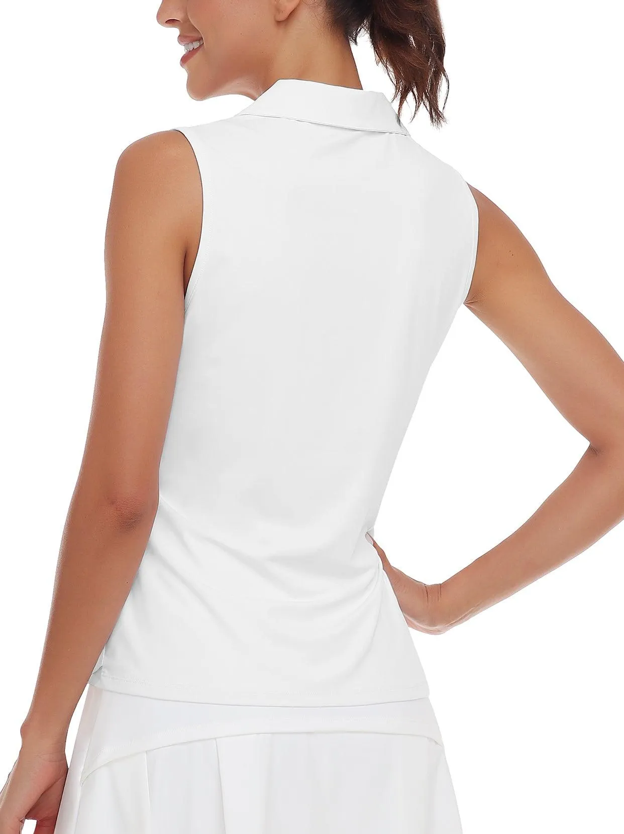 Ladies Sleeveless Golf Polo- 🏌🏿‍♀️SO® Solid White V-neck Sleeveless Shirts Moisture Wicking Tennis Shirts