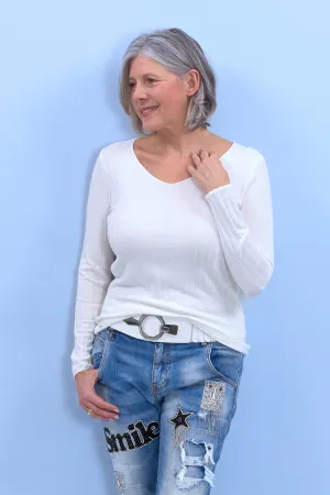Langarm-Ripp-Shirt, ecru