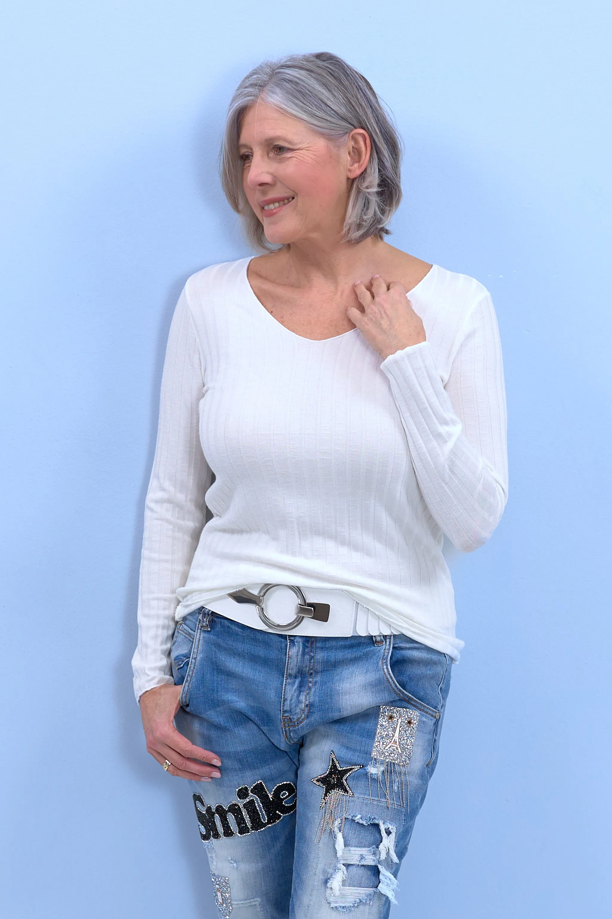 Langarm-Ripp-Shirt, ecru