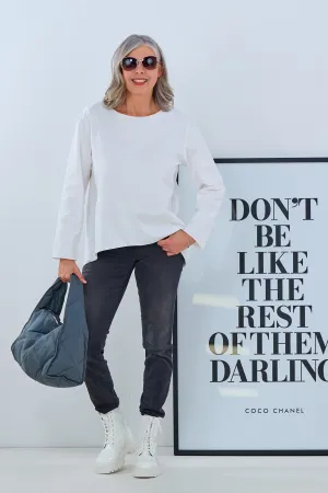 Leicht ausgestelltes Basic-Shirt, weiß/ecru