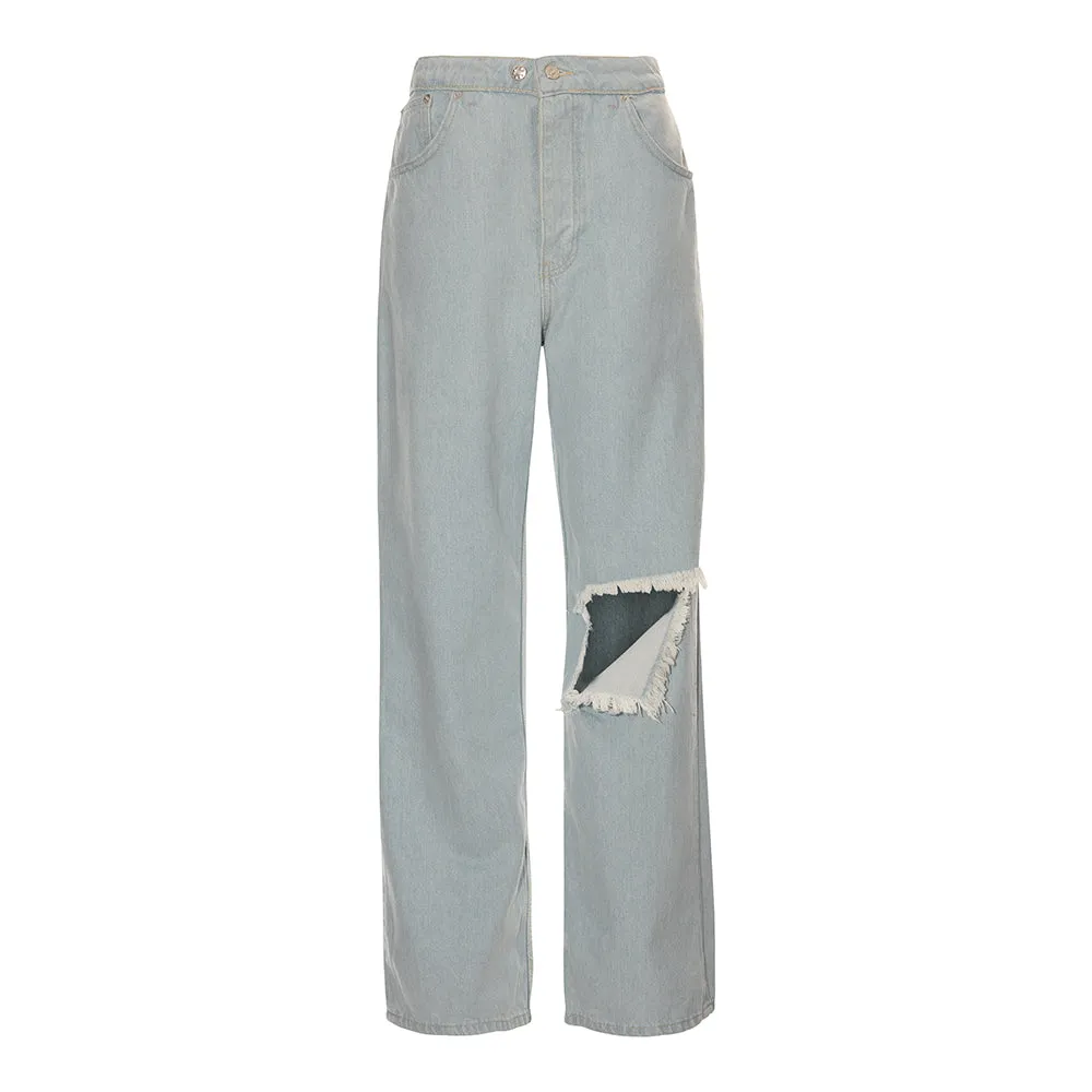 LIGHT BLUE DISTRESSED DENIM PANTS
