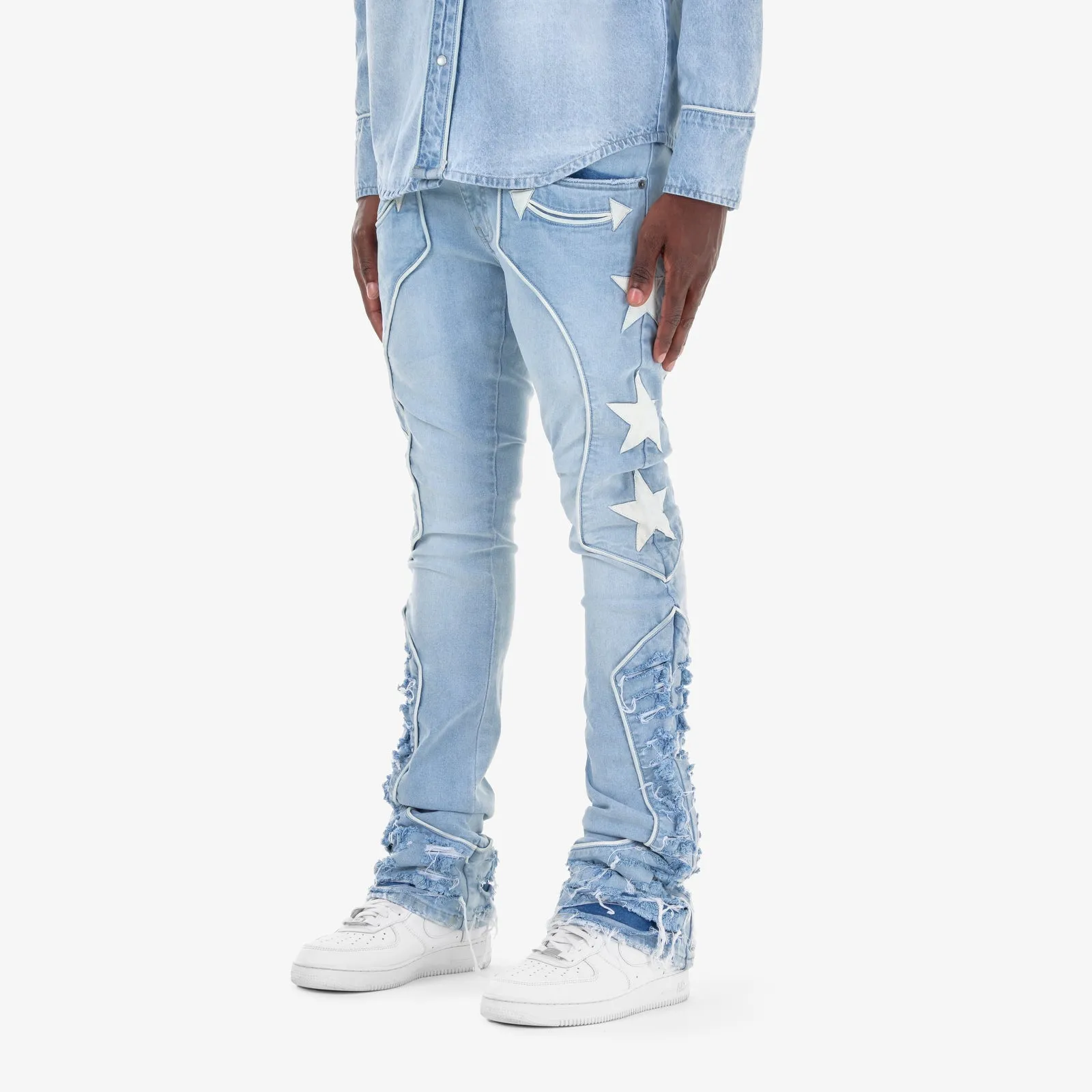 LIGHT BLUE WESTERN STACKED JEANS