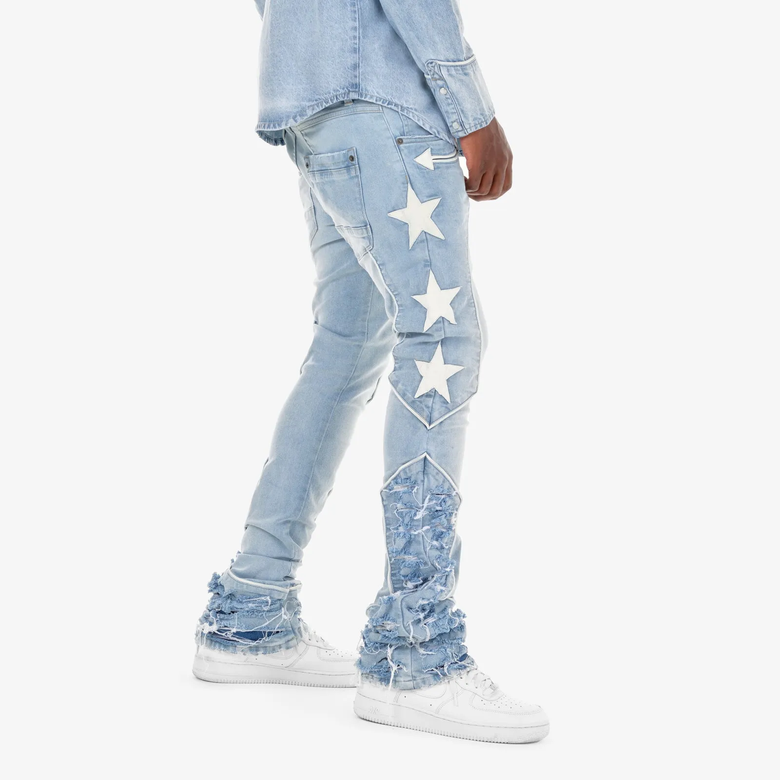 LIGHT BLUE WESTERN STACKED JEANS