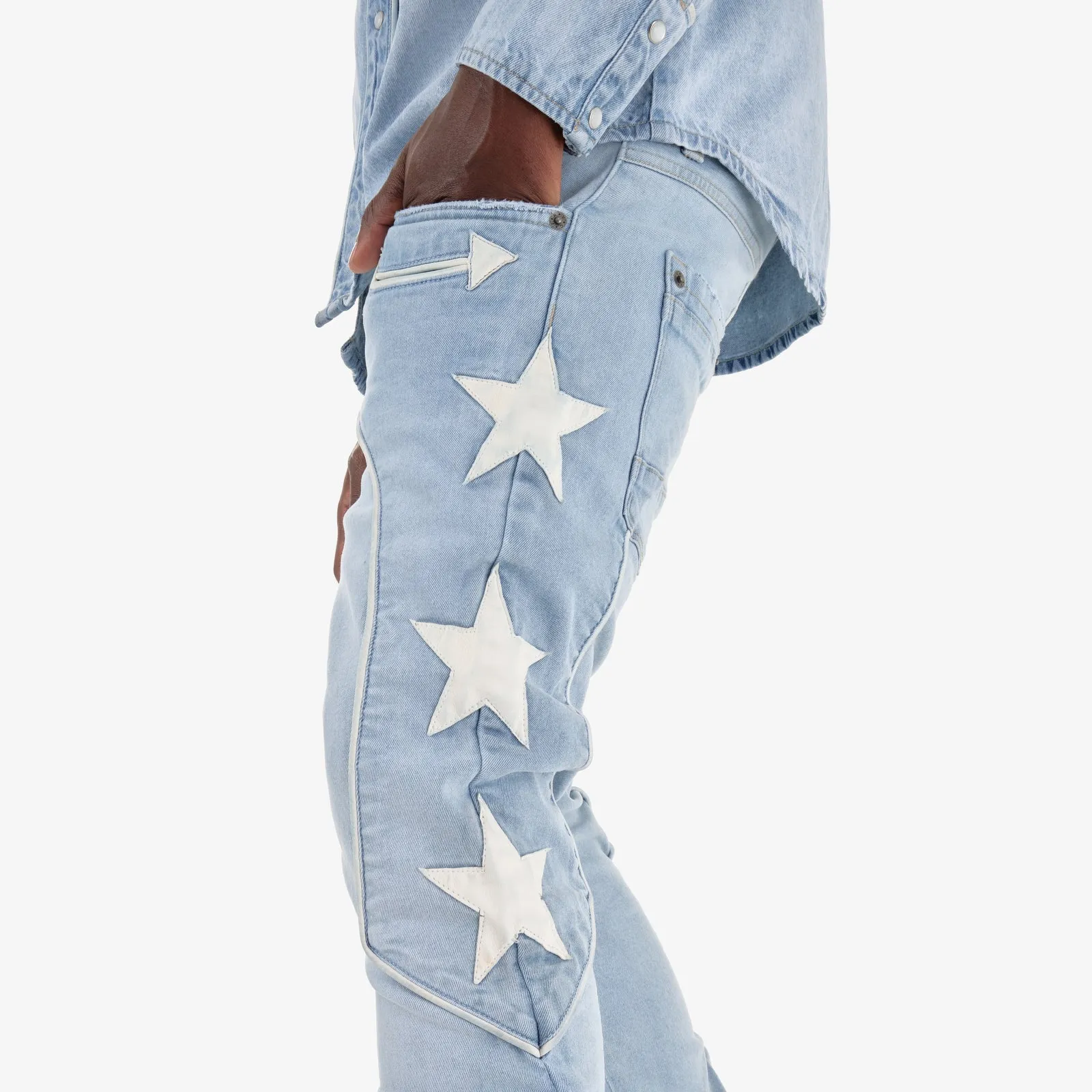 LIGHT BLUE WESTERN STACKED JEANS
