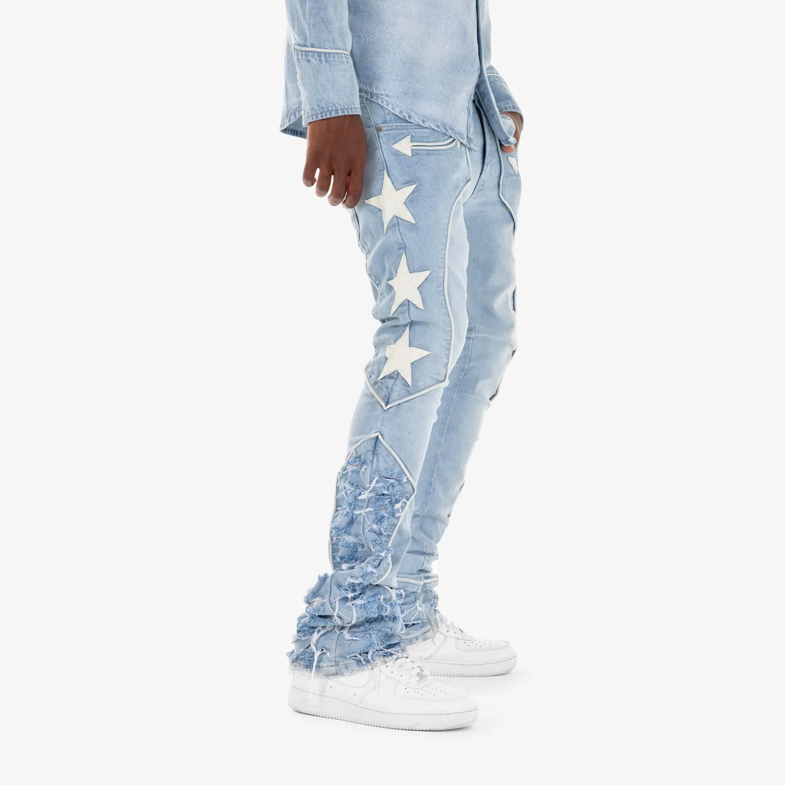 LIGHT BLUE WESTERN STACKED JEANS