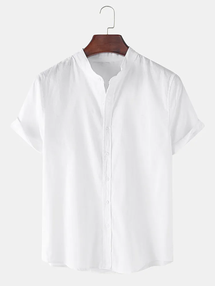 Linen Look Short Sleeve Basic Shirts & Straight Leg Linen Pants