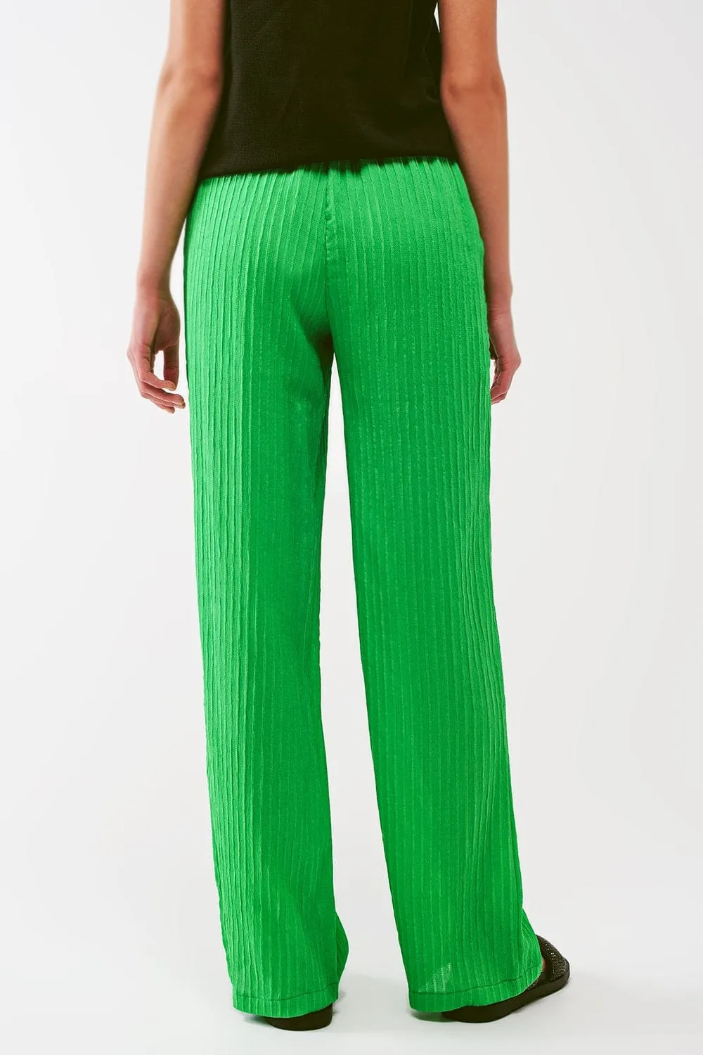Loose Fit Striped Pants In Green