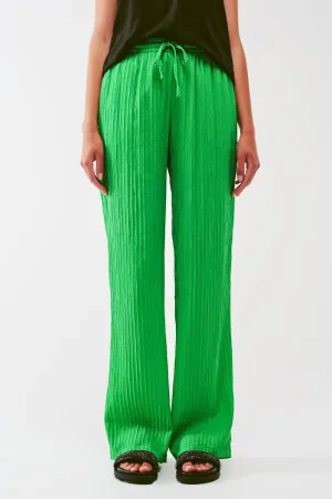 Loose Fit Striped Pants In Green