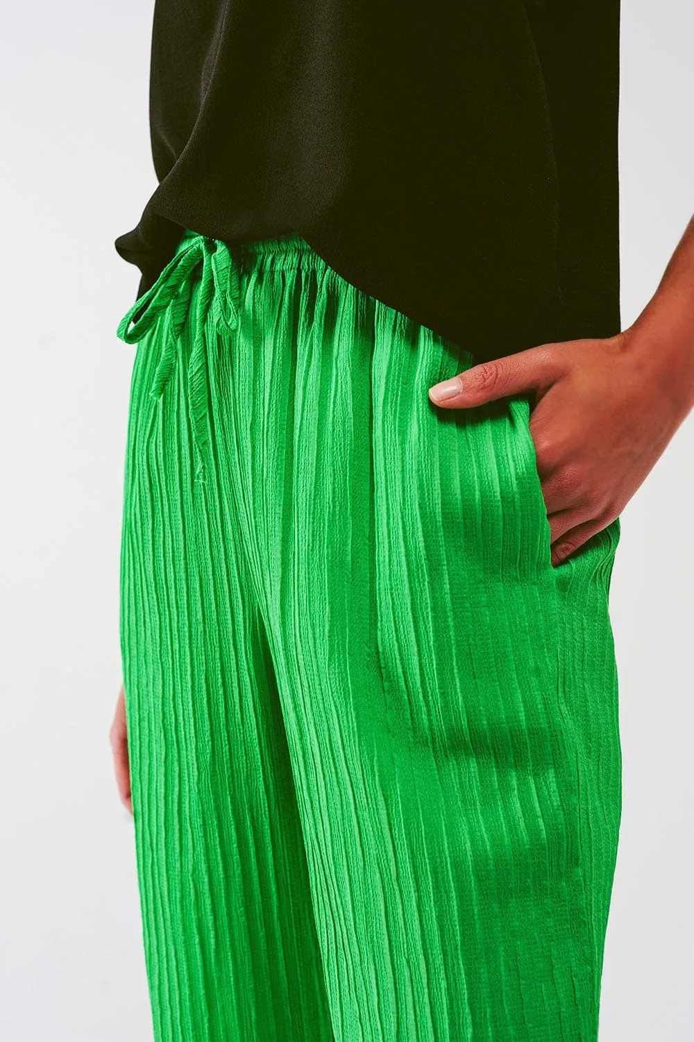 Loose Fit Striped Pants In Green