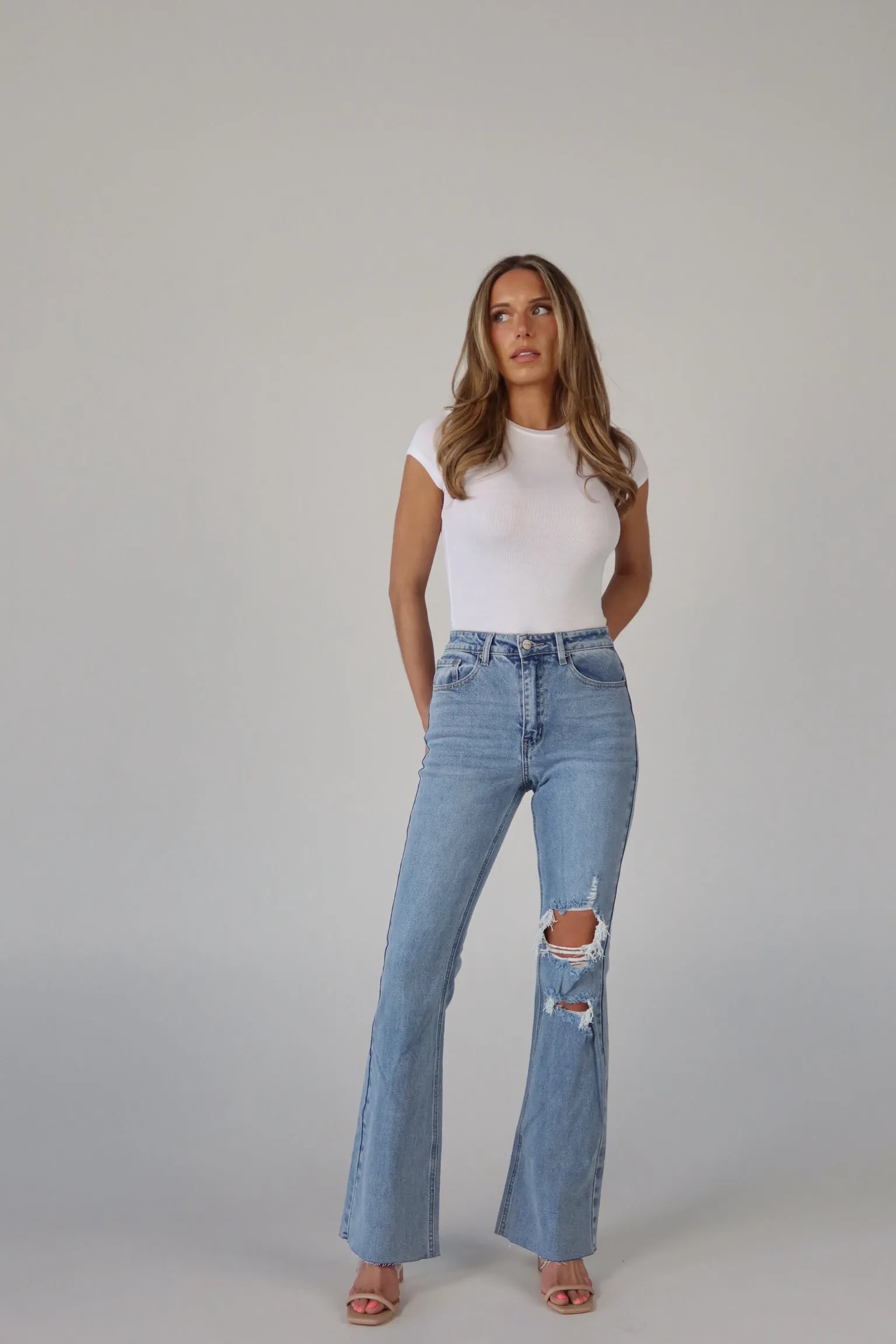 Matty Distressed Flare Jeans